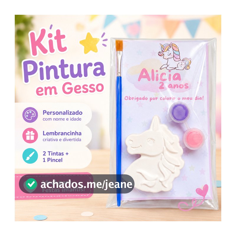 Kit Gesso para Pintar Personalizado | Lembrancinha Infantil | 1 Peça + Tintas e Pincel