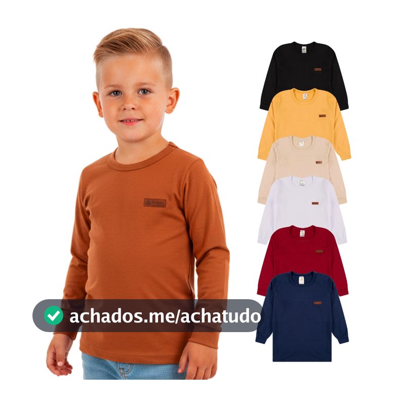 Kit 3 ou 5 Camisetas Manga Longa Infantil Menino Básica Lisa Manga Comprida Infantil