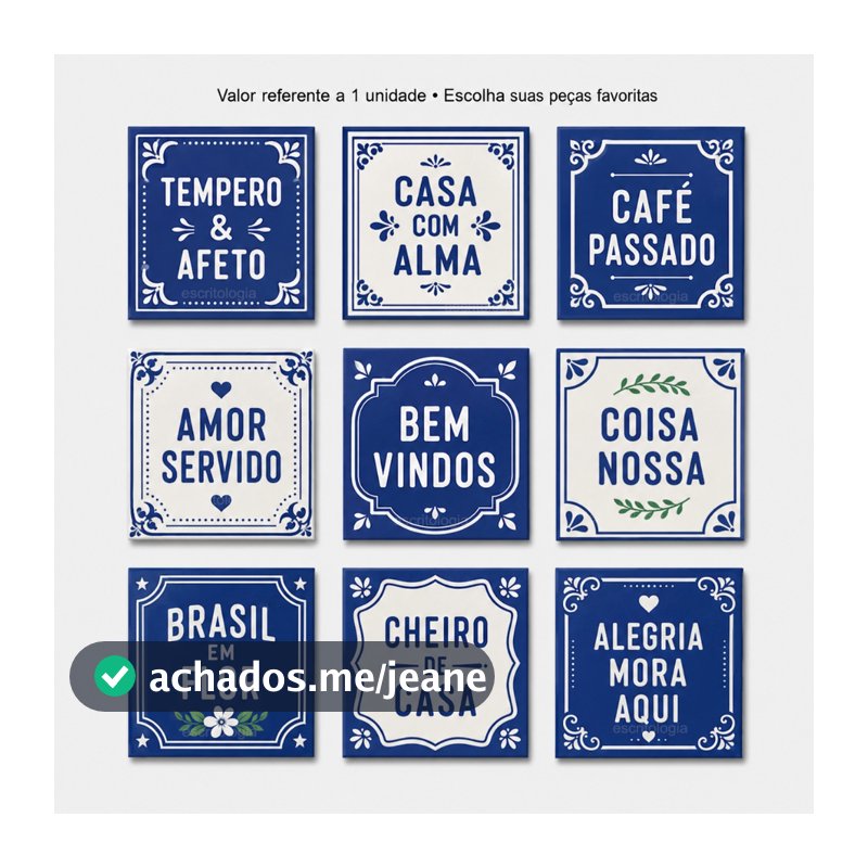 Azulejo Decorativo Frases Afetivas Azul e Branco – Estilo Português Retrô