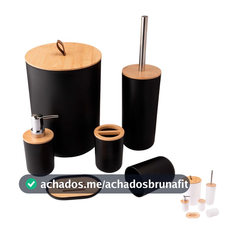 Kit Banheiro Bambu 6 peças Luxo Conjunto Lavabo Saboneteira Lixeira para Banheiro e Acessorios
