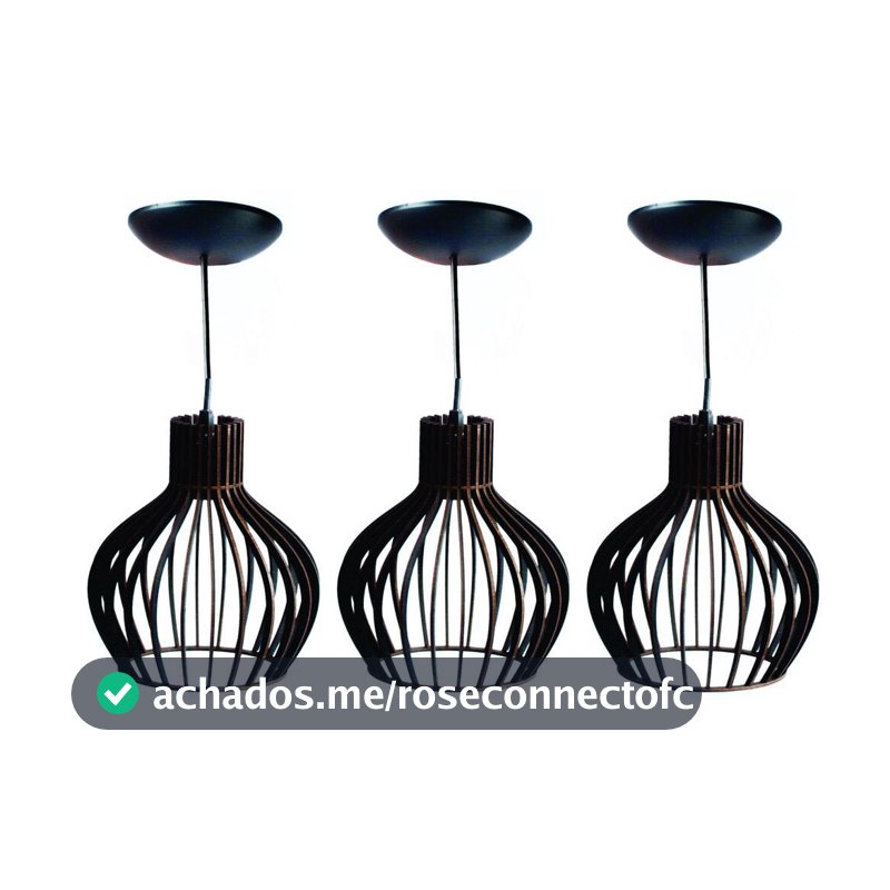 Kit com 3 Pendente Luminaria PP Preto com fio Lustre de Sala Decorativo