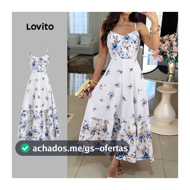 Lovito Floral Vestido Boho com Botões Na Frente Estampa Primavera/verão para Mulheres LBL34097