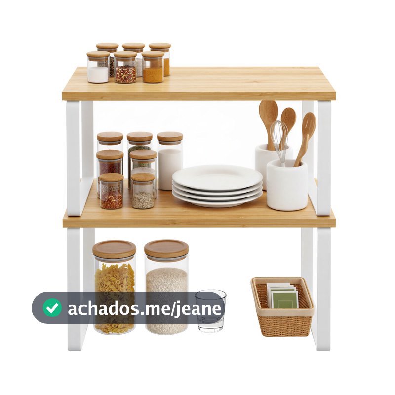 SONGMICS Organizador de Temperos Empilhável, Prateleira Expansível para Cozinha, Metal e Madeira