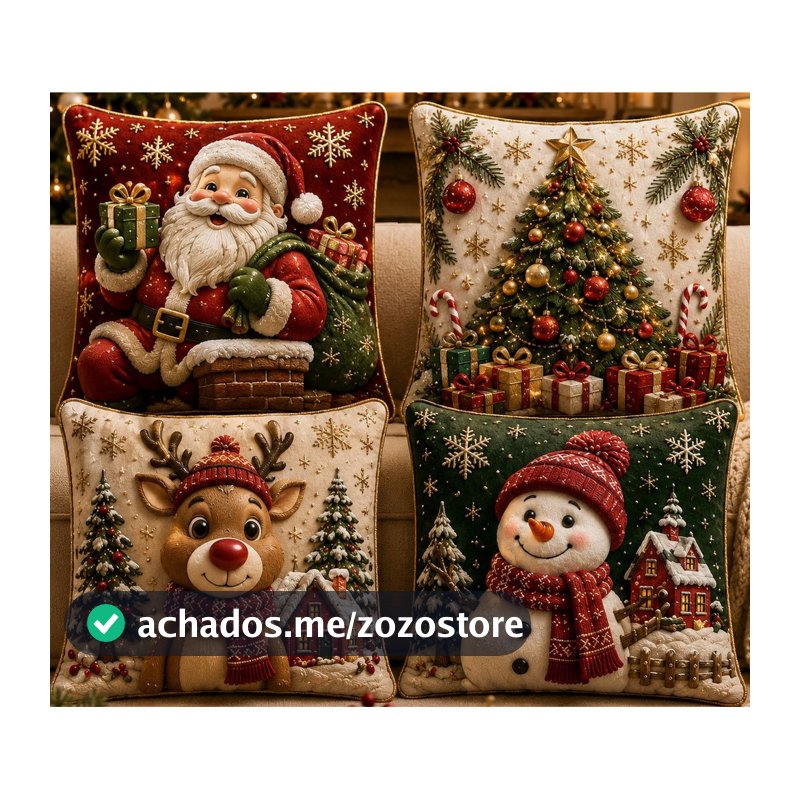 KIT 4 CAPAS DE ALMOFADAS DECORATIVAS NATAL PAPAI NOEL BONECO DE NEVE FELIZ NATAL LANÇAMENTO 2026 NV