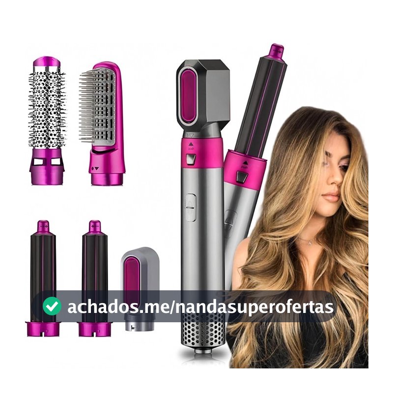 Escova 5 em 1 Secador, Pente, Modelador, Aumenta volume Profissional