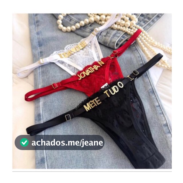 Calcinha Tanga Sensual Com Regulagem Personalizada Com Nome ou Palavras tira removivel Sex shop