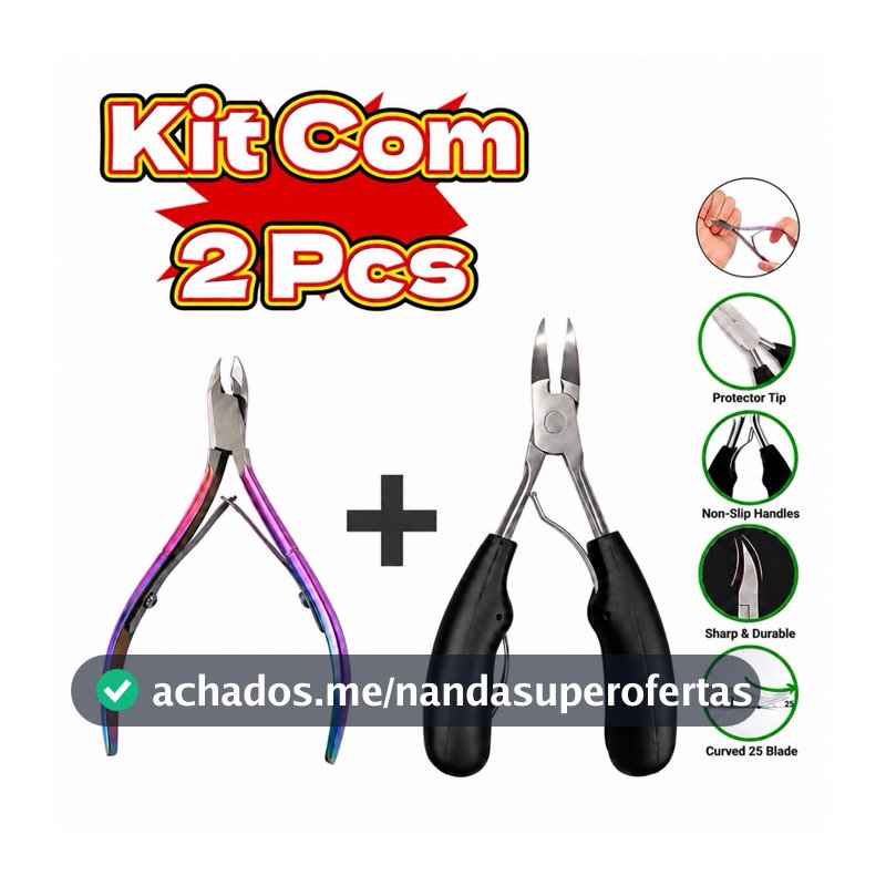 Kit Com 2 Alicates Profissionais Para Manicure Corte De Unha E Cutícula Inox Mola Dupla Esterilizável