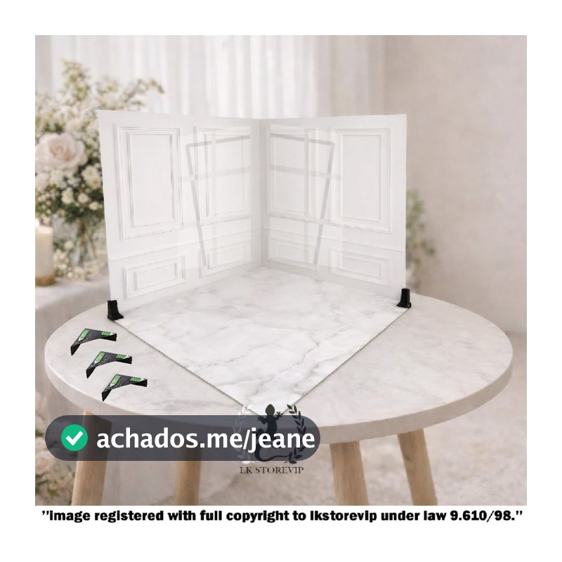 Cenário Fotográfico 3D Boiserie branco com Mármore branco 60x60cm