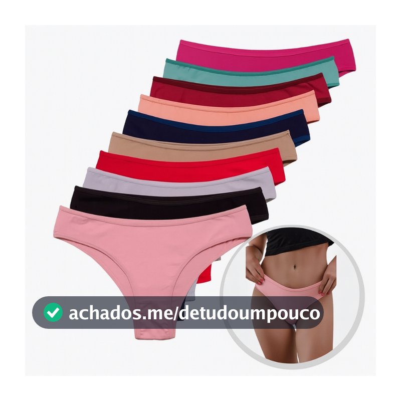 Kit 5 Calcinha Feminina 100% Algodão Básica Lisa Tanga Microfibra Confortável