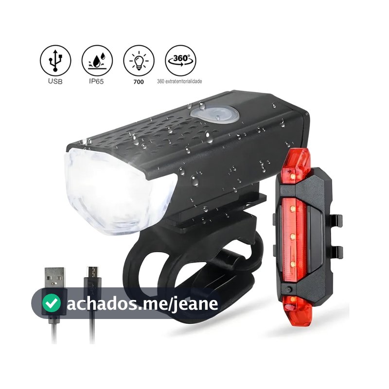 Kit Lanterna E Farol Bike Luz Ultra Led Prova D'agua Recarregavel Fluoreled