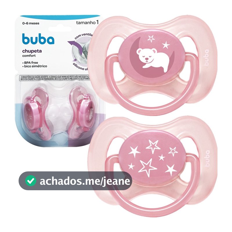 Kit 2 Chupetas Silicone Confort Ultra Soft 0-18 Meses Tamanho 1 e 2 Recém Nascido Bebe Rosa Buba