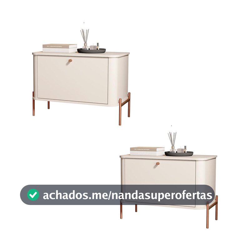 Kit 2 Mesa de Cabeceira Quarto Tucupí 1 Porta e Pés de Metal