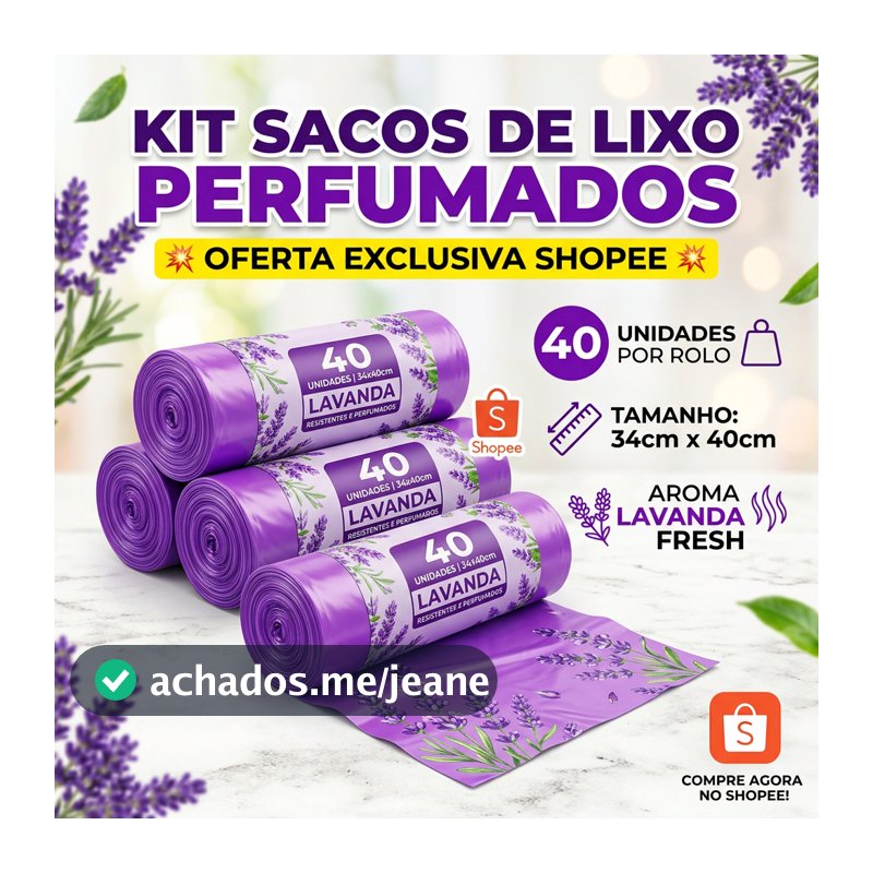 Kit Pacote Saco de Lixo Rolo Perfumado Lavanda Cozinha Pia Banheiro