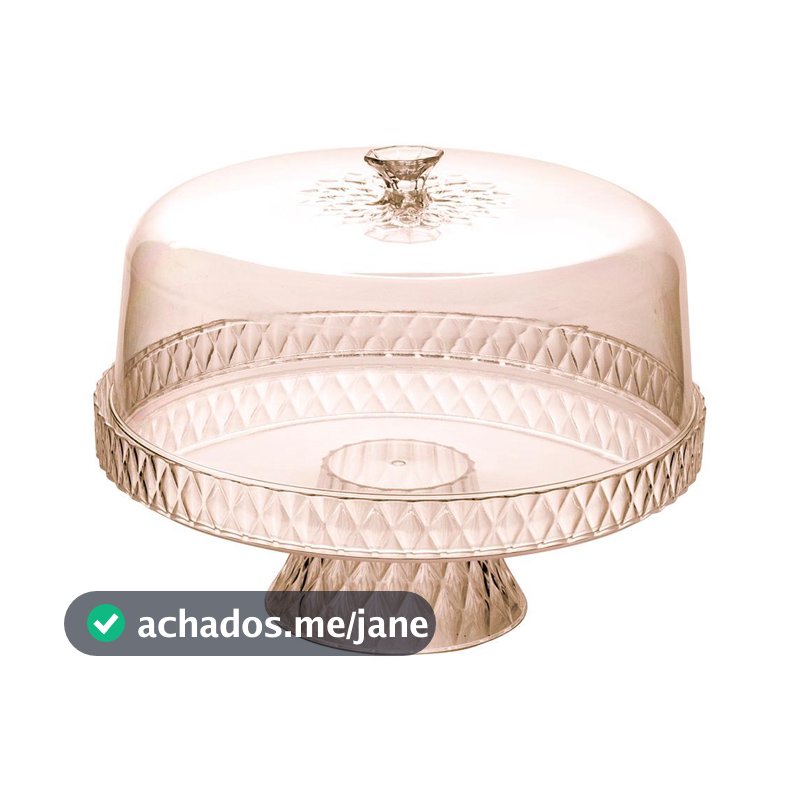 Boleira Pé Tampa Porta Bolo Tortas Doces Plástico Redonda Natal Mesa Posta Glamour Citrino Plasútil
