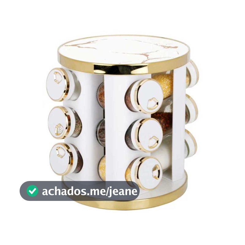 Porta Tempero de Vidro Giratório Branco e Dourado 100ml 13pçs – Ruvolo
