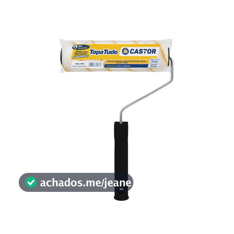 Rolo para pintura Lã Topa Tudo 6MMx15CM c/cabo - Castor