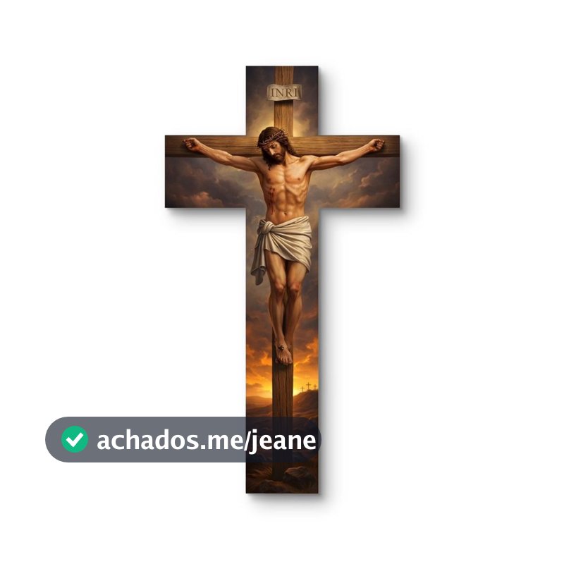 Quadro em Cruz Grande 110x80cm Religioso Jesus Cristo na Cruz Arte Sacra Decorativa