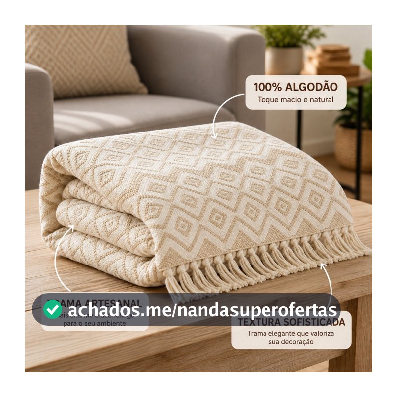 Manta De Sofá Gigante Premium 3,00 x 1,80 M Crochê Artesanal 100% Algodão Envio Imediato