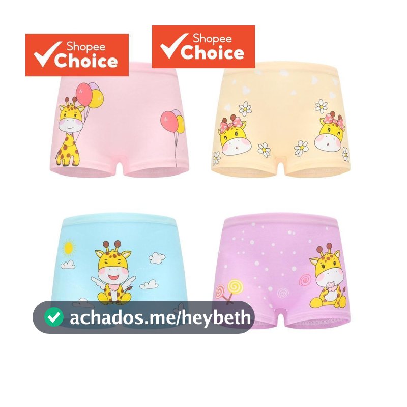 Pacote Com 4 Roupas Íntimas De Algodão Macio Para Bebês Meninas | Cuecas Boxer Fofas De Desenho Animado Idades De 2 A 12