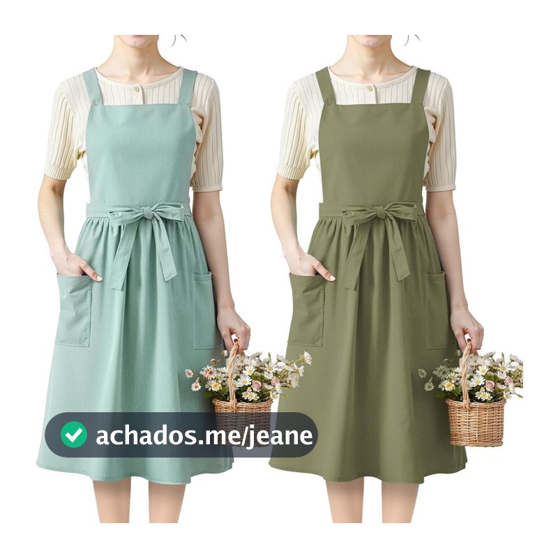 Avental Vestido Japones Linho Algodao Bolsos Cozinha Confeitaria Florista Rustico