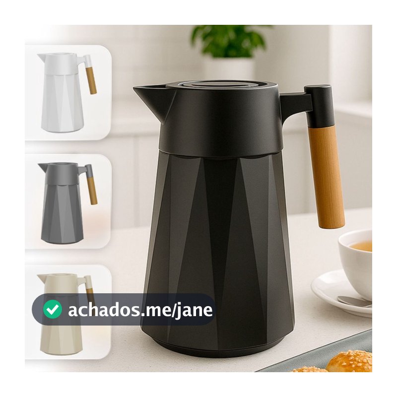 Garrafa Térmica Prisma 950 ml Para Chás/Café  Design Moderno Cabo Madeira