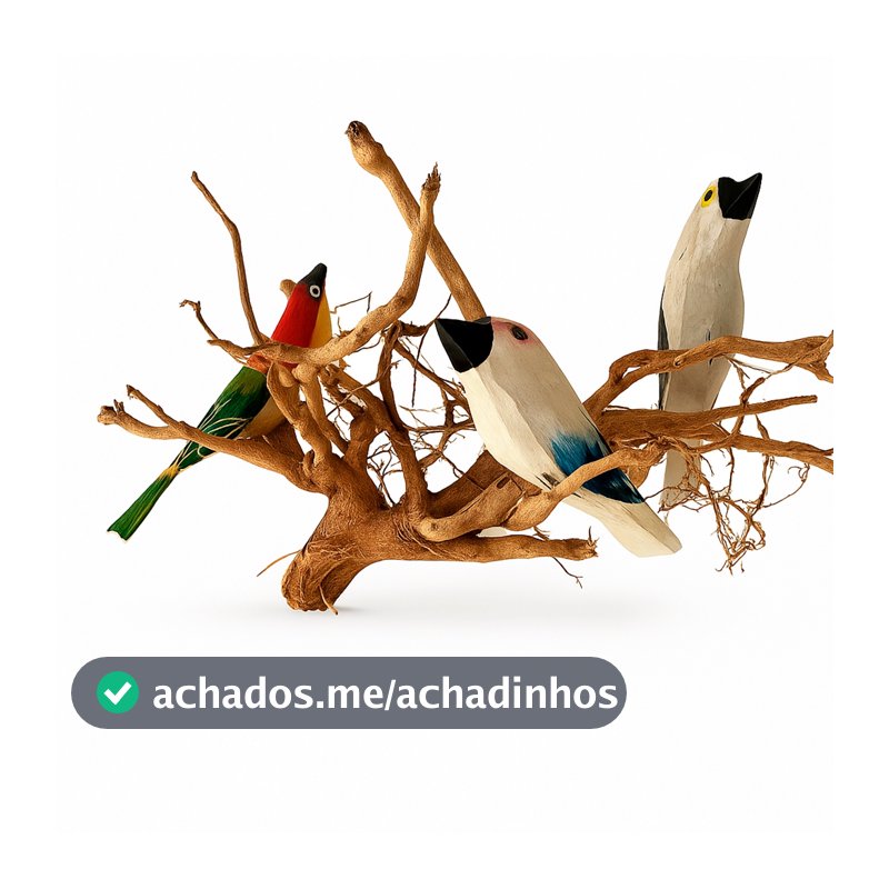 Escultura 3 Pássaros na Raiz em Madeira | Arara, Tucano e Passarinho Artesanal | Decoração de Jardim e Varanda