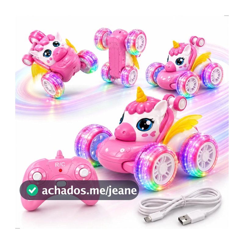 Carrinho de Controle Remoto Unicórnio Recarregável Luzes Coloridas Brinquedo Menina Carro Elétrico Infantil