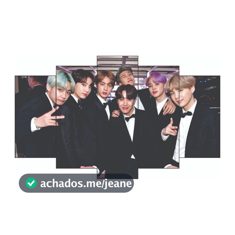 BTS - Quadro decorativo Mdf - 80x45 cm  Mosaico - 5 partes - K-pop - Música