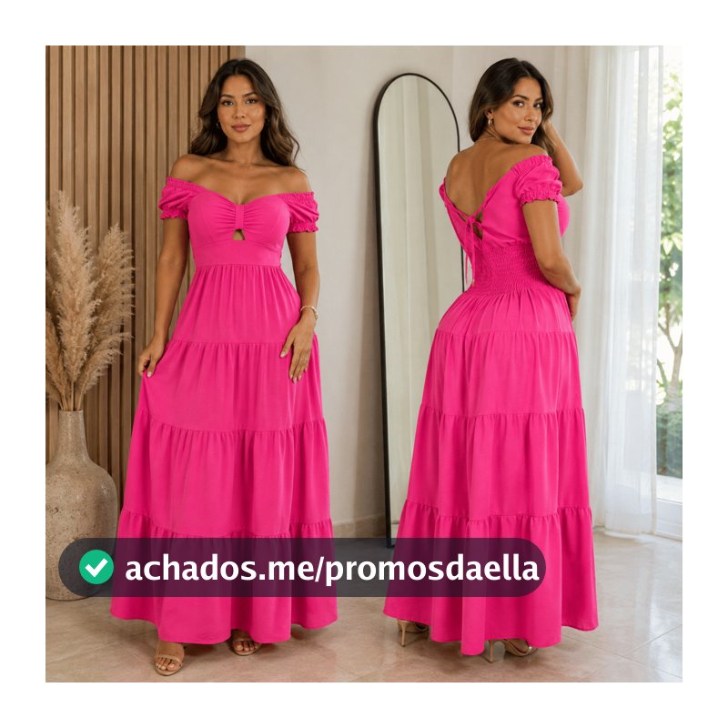 Vestido Feminino Longo Luxo Liso Franzido com Babado Manga Princesa Elegante Casual Bojo Premium