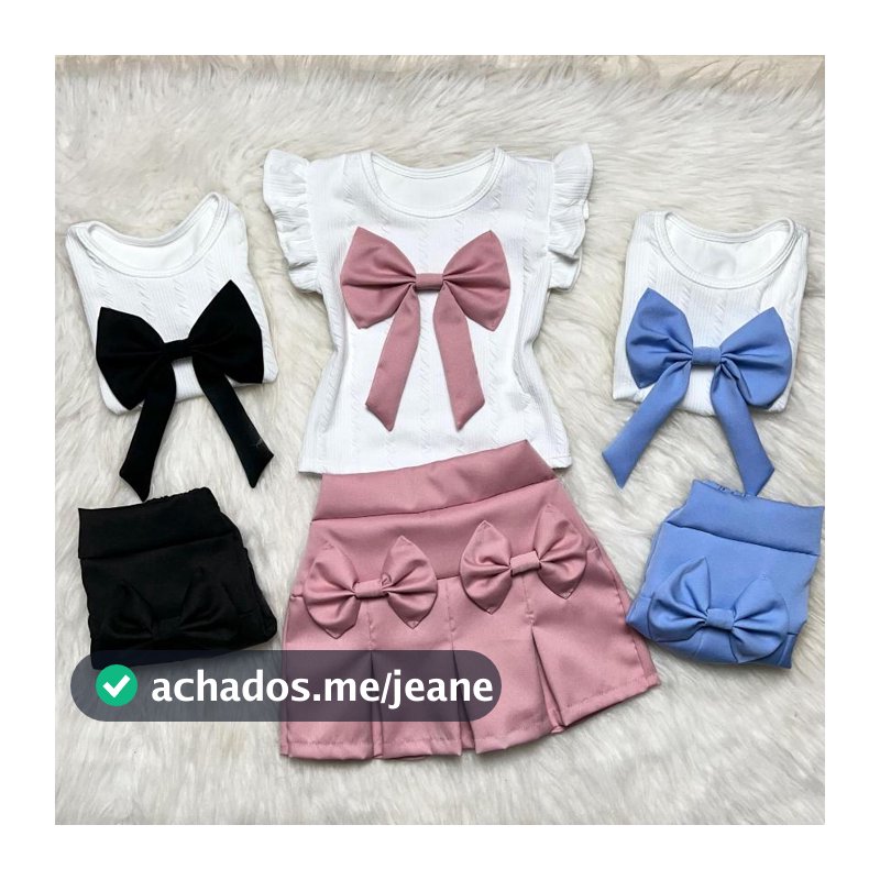 Conjunto Laço Infantil Short Saia Alfaiataria com Blusinha Moda Menina Elegante