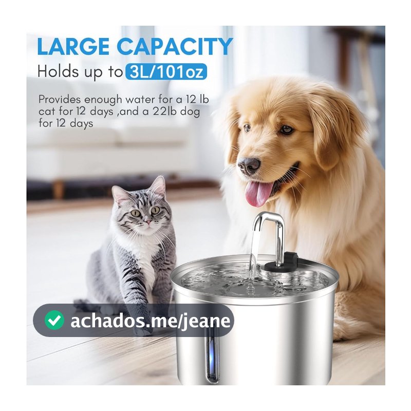Aço Inoxidável Fonte para Gatos com Filtro 3L Dispensador de água para Cães Bebedouro Gato Automático Super Silencioso