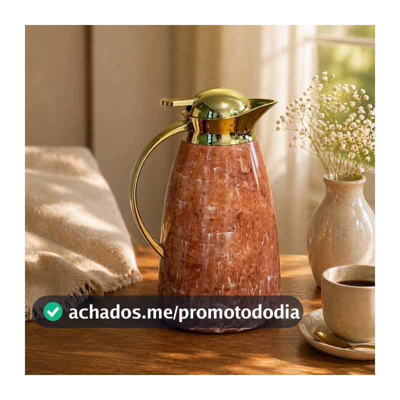 Garrafa Termica 1Litro Luxo Marmorizada Dourada Café Chá Agua Quente Frio