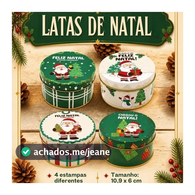 Lata de Natal - Kit com 12 Unidades -  10,9 x 6 cm - Lembrancinha - Confeitaria