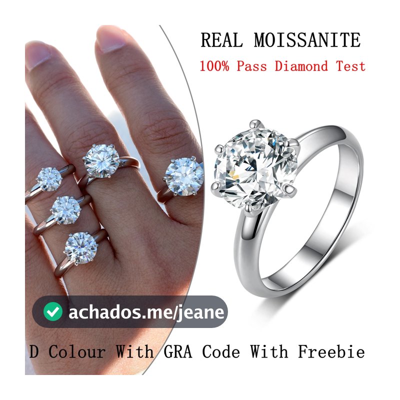 Real Moissanite Women Anel 1CT2CT3CT5CT Corte Redondo D Cor S925 Prata Esterlina GRA Certificação Teste De Passar