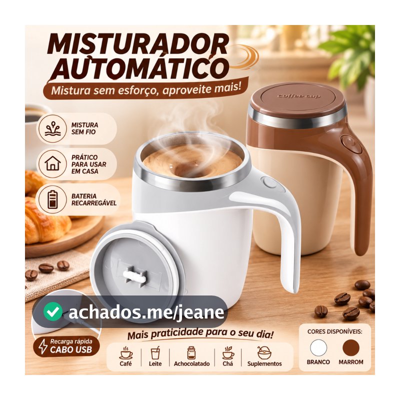 Caneca Misturadora Automática Elétrica 380ml Recarregável USB Aço Inox 304 com Tampa para Café Leite Chocolate