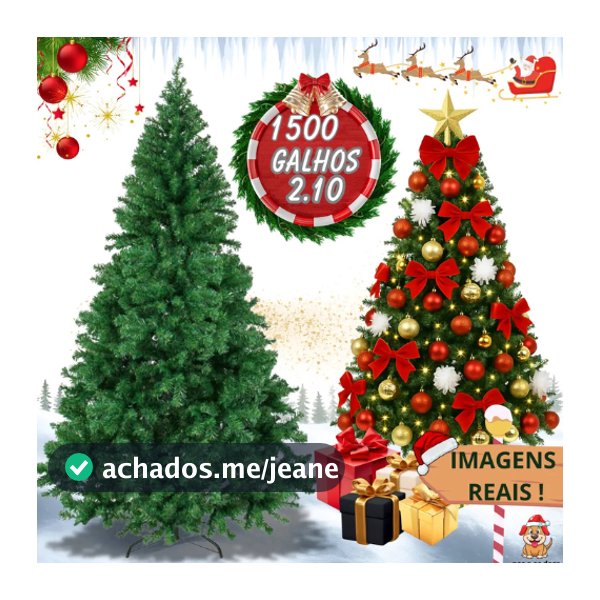 Árvore De Natal Pinheiro Canadense Luxo 2,10 1500 Galhos Tradicional Verde Imperial Premium Grande Cheia Natal