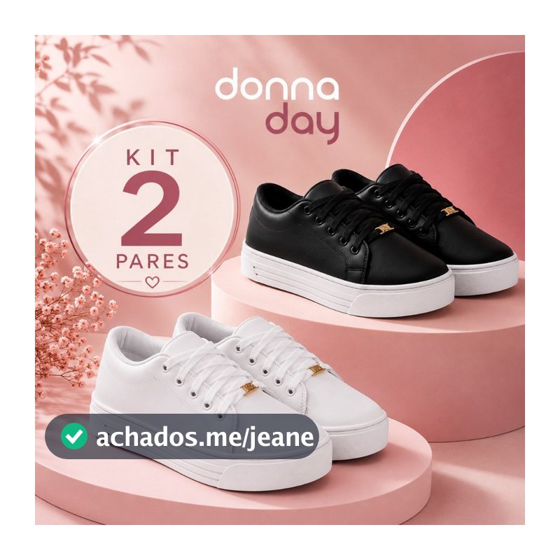 Kit 2 Pares Tenis Feminino Casual Donna Basico Leve Confortavel Minimalista Dia a Dia Promocao Frete