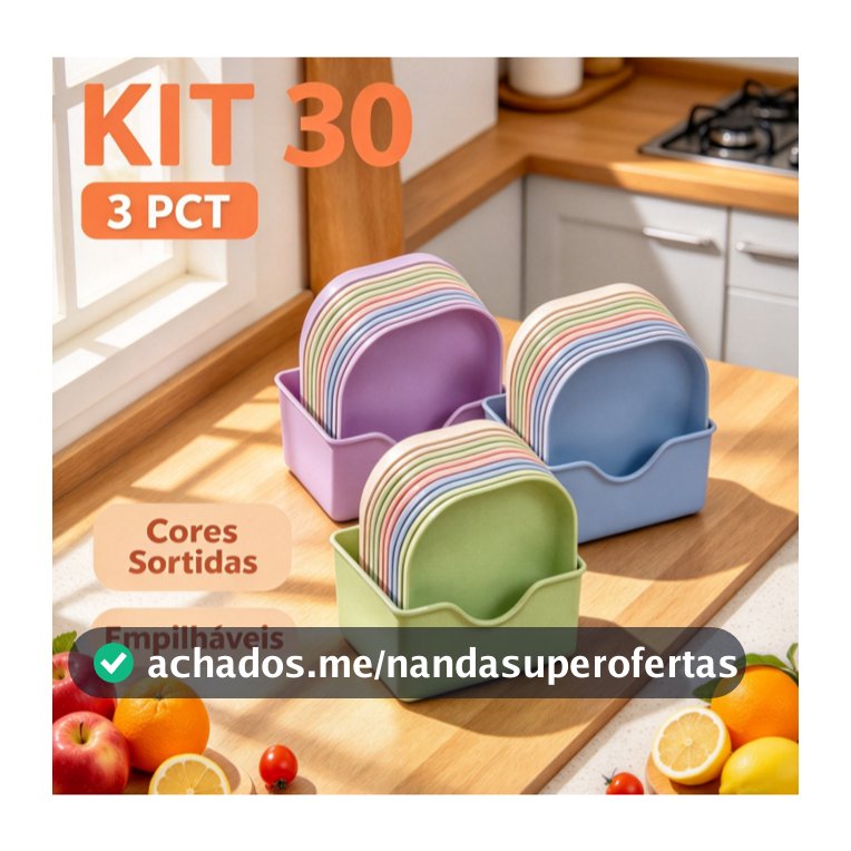 Kit 30 Pratos Plásticos Coloridos Duros Reutilizáveis Para Refeições e Lanches