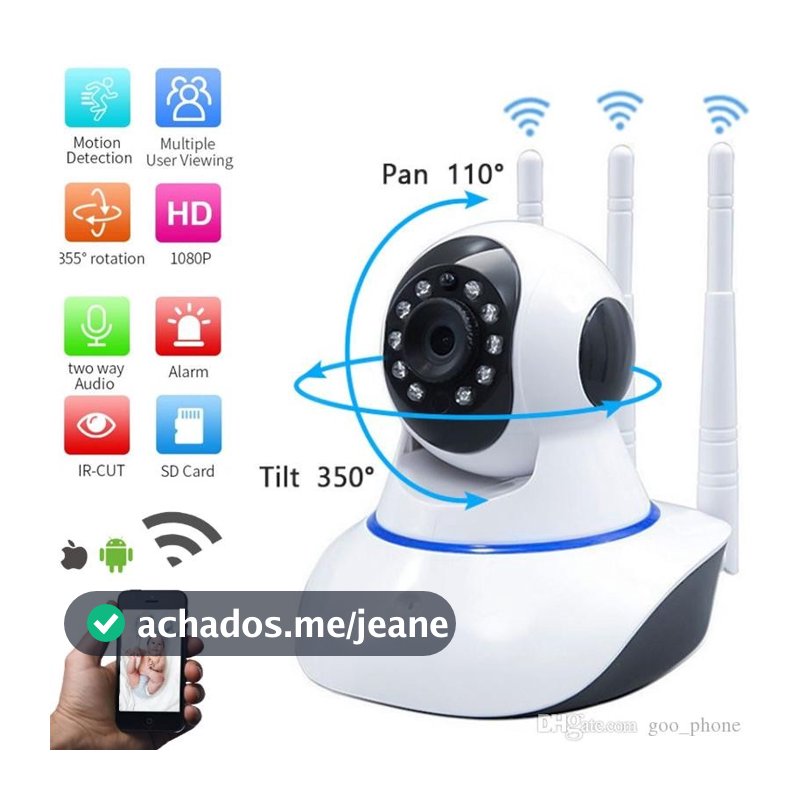 câmera iP robô 3 antenas wifi visão noturna full HD 360º microfone áudio babá eletrônica robozinho sem fio app yoosee