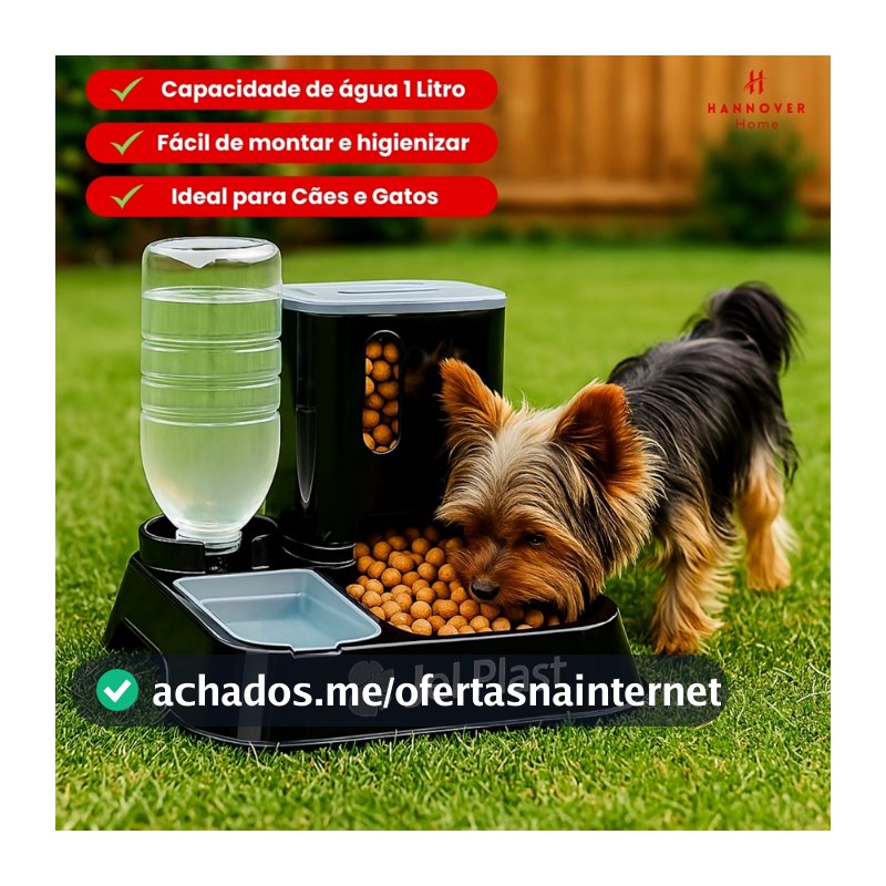 Comedouro com Bebedouro Alimentador Automático Pet 2 em 1 Água e Ração Bebedouro Cachorro Gato