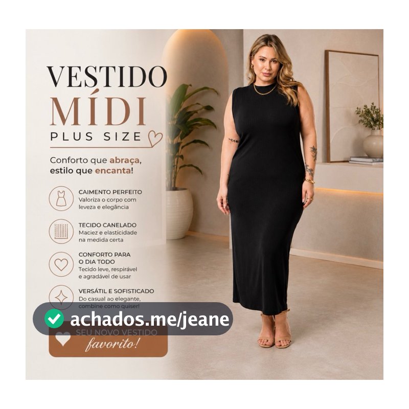Vestido Feminino Midi Plus Size Acinturado Modelador  G1 ao G3