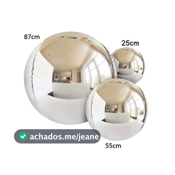 Kit c/ 12 Balão Metalizado Bola Globo 4d Prata Festa Decoração Enfeites - 4 Cada Tam