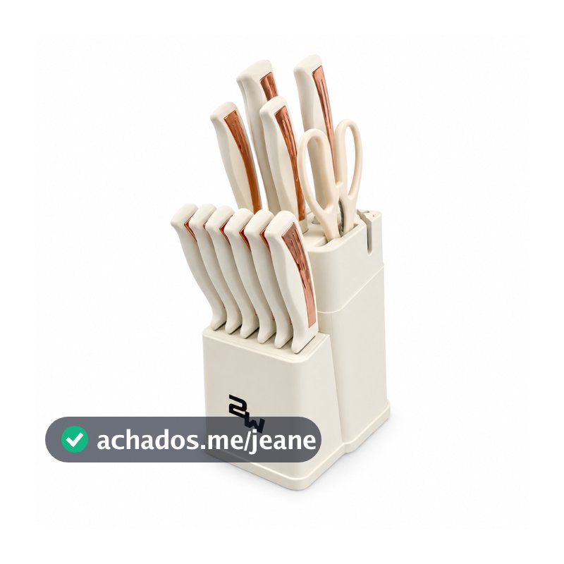 Kit de Facas 14 Peças com Suporte Afiador Integrado Tesoura e 6 Facas para Carne