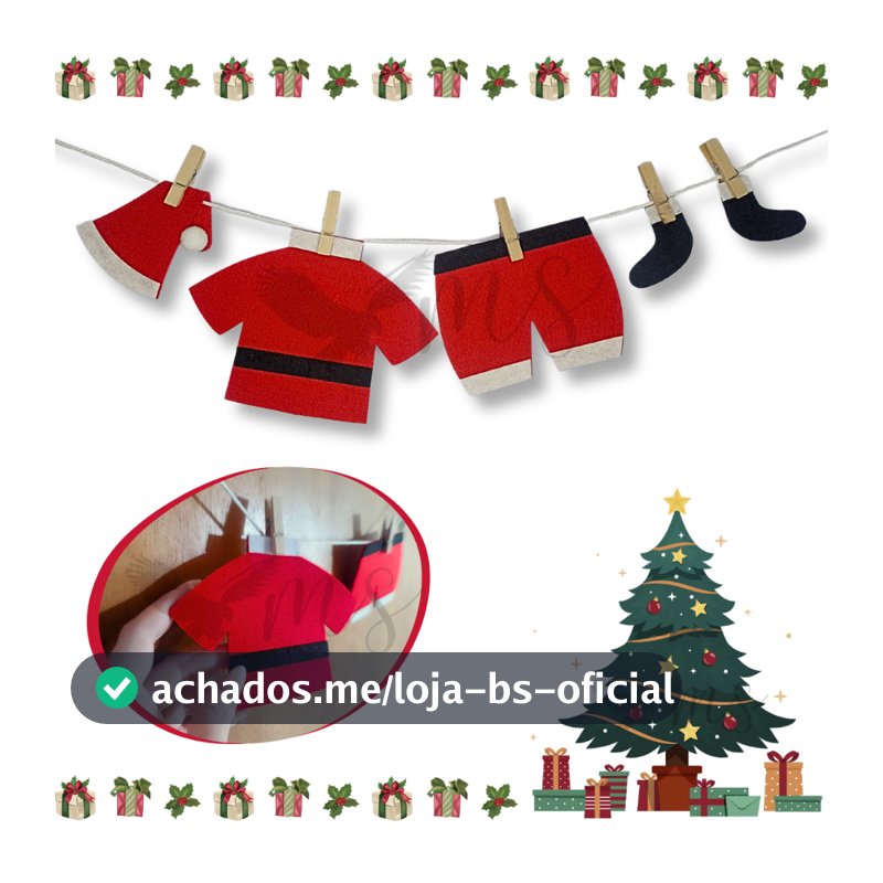 Guirlanda Varal Natalino Roupa Soft Papai Noel Decoração Enfeite de Natal para Porta Janela Vitrine