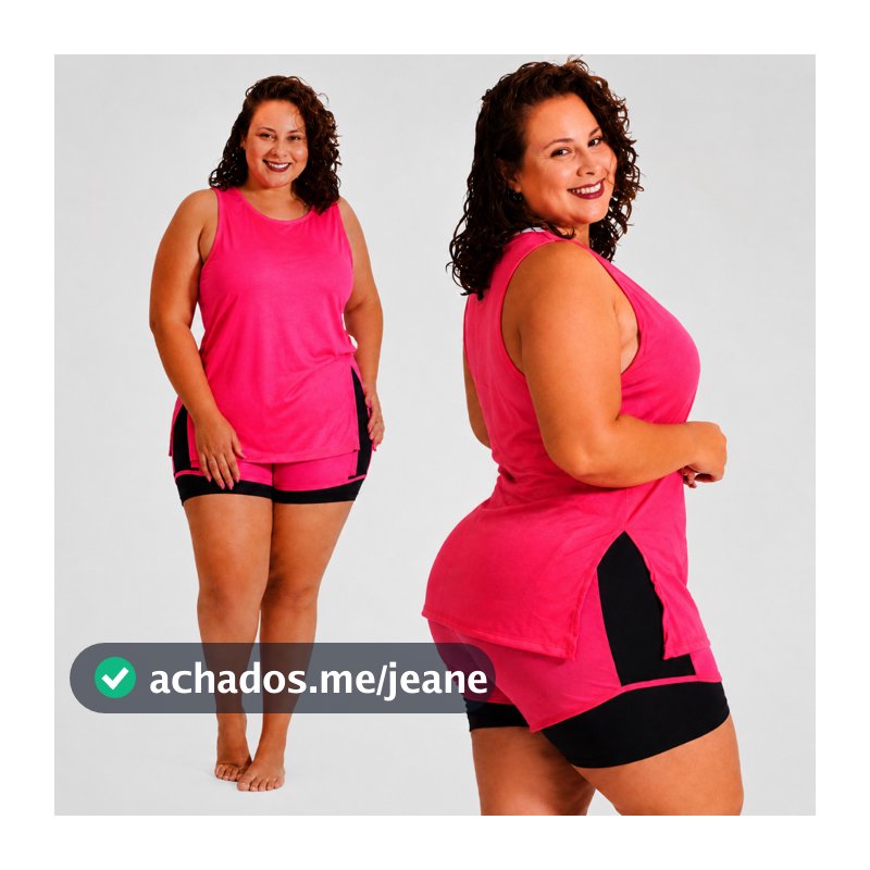 Conjunto Blusa Tapa Bumbum e Shorts Sobreposto Plus Size Roupas Femininas Academia Fitness Kit Curve