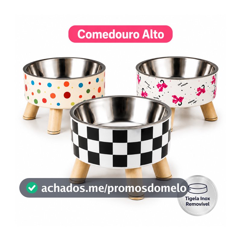 Comedouro Alto para Cães e Gatos com Tigela Inox Removível Ergonômico Cores Sortidas
