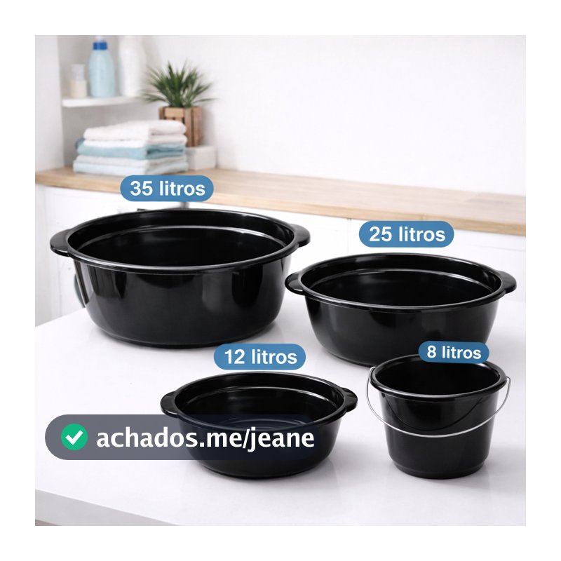 Kit 3 Bacias Plástico Grande 35L + 25 + 12L - Plasconex