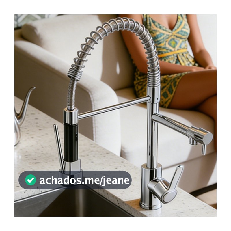 Torneira De Cozinha Gourmet Alça Única Com Extensor De Spray Tubo De Água Flexível Superior Prateado Para Ajuste
