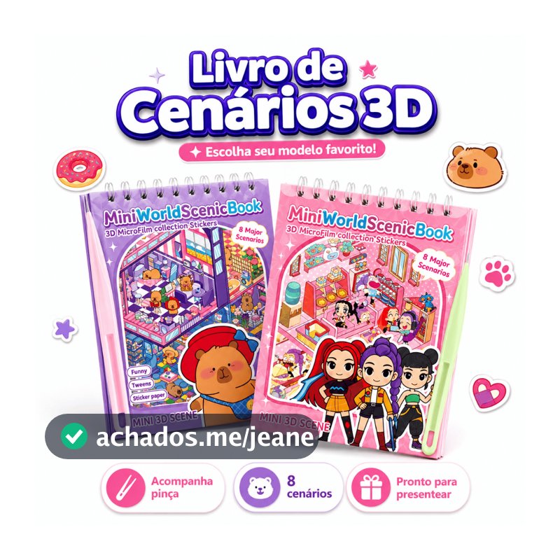 Caderno Adesivos 3D Cenários + Pinça 500 Stickers Book Mini Scrapbook Diy Mundos Livro Infantil Montar E Decorar
