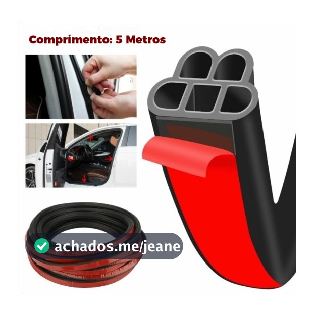Borracha Vedação Porta Carro 5M 5 Furos – Universal, Extra Grossa, Anti-Ruído, Uno Gol Palio Up HB20